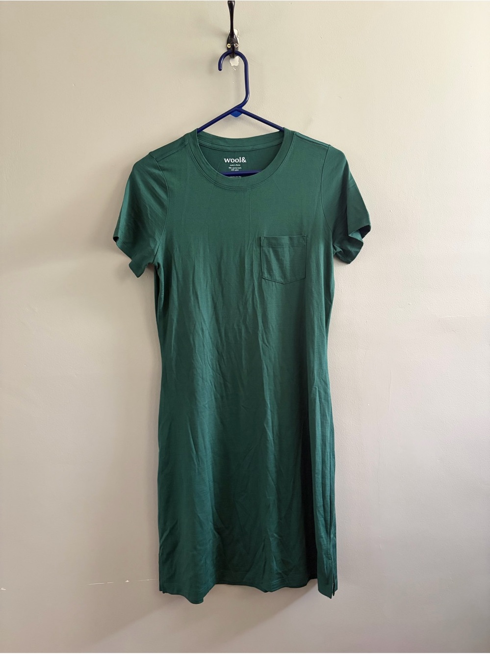 Wool& Lola T-shirt dress emerald size small Merino Wool